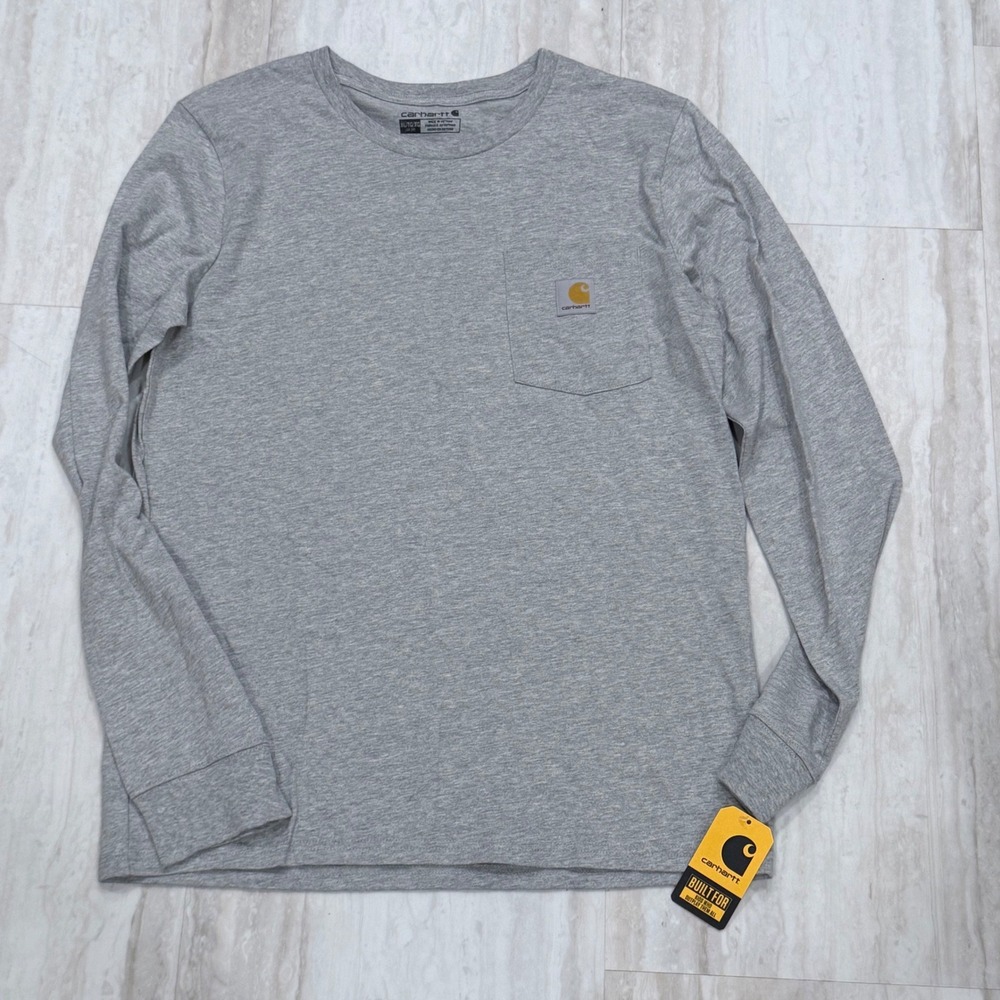 Carhartt Boys XL 18-20 Long Sleeve Pocket Graphic T-Shirt Heather Gray Dog Camo